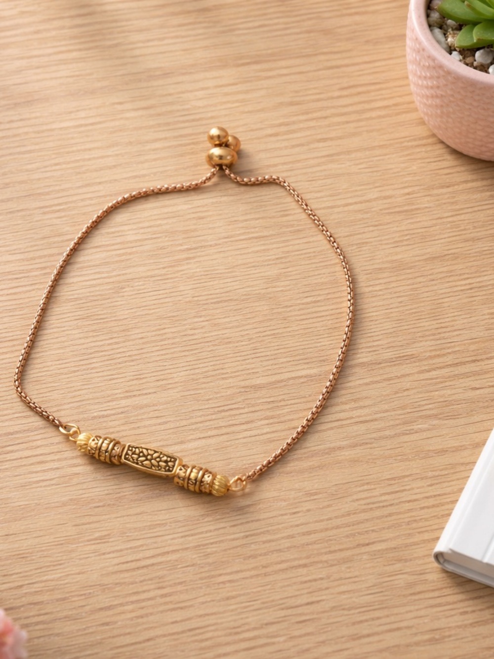 Gold-Tone Adjustable Beaded Bar Bracelet - Women Jewelry